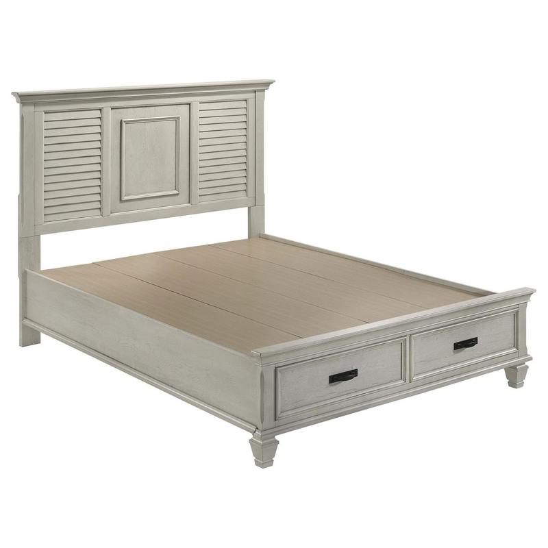 Franco Wood Queen Storage Panel Bed Distressed White