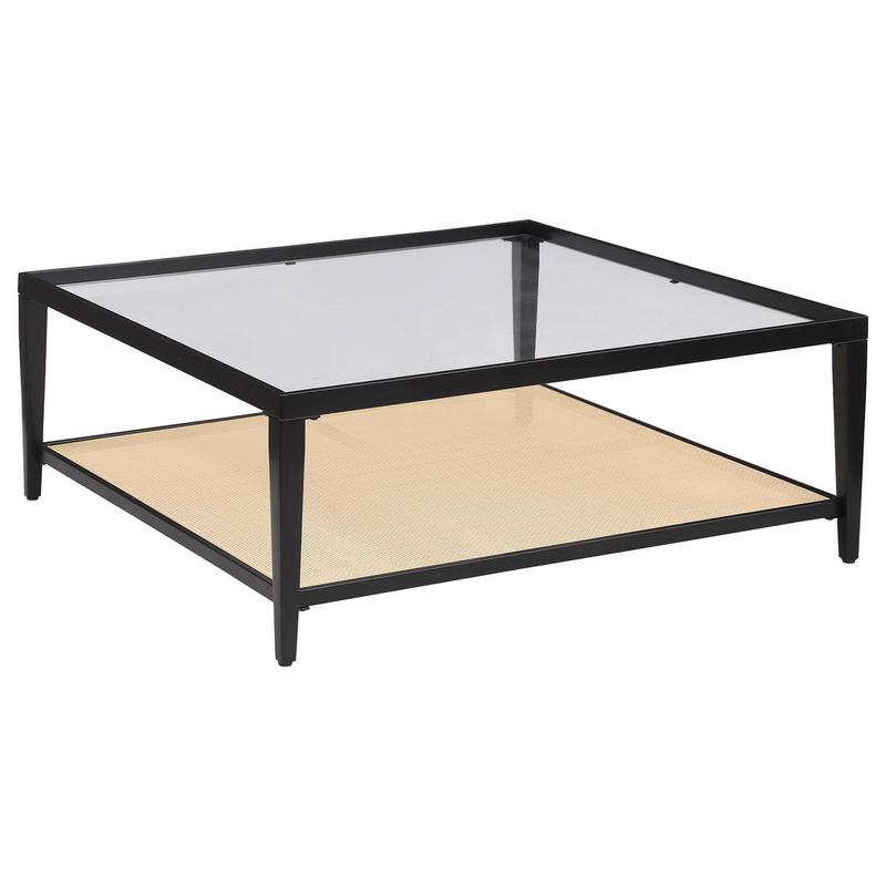 Lanewood Glass Top Metal with Cane Shelf Coffee Table Black
