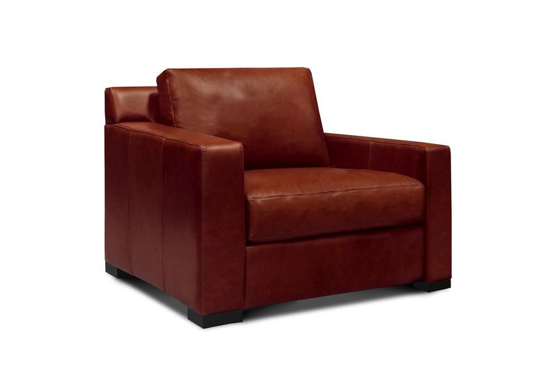 Santiago 100% Top Grain Leather Mid-century Armchair, Russet Brown