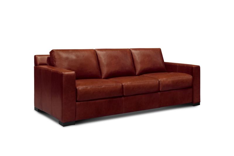 Santiago 100% Top Grain Leather Mid-century Sofa, Russet Brown
