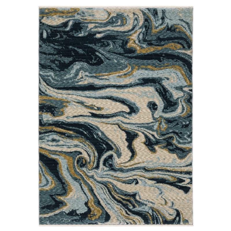 Capella CAP10 Navy Blue/ Teal Indoor Area Rug - 2'3" x 7'6"