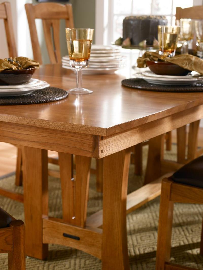 Cattail Bungalow 96" Trestle Table with Two (2) 18" Self-Storing Leaves, Warm Amber Finish