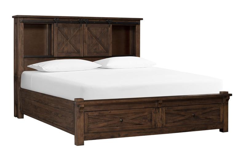 Sun Valley Queen Storage Bed with Integrated Bench, Rustic Timber Finish