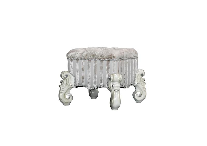 Versailles Ivory Fabric & Bone White Vanity Stool
