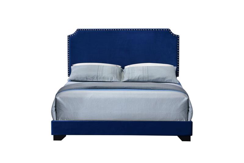 Haemon Blue Velvet Queen Bed