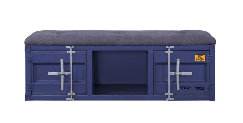 Cargo Gray Fabric & Blue Bench W/Storage