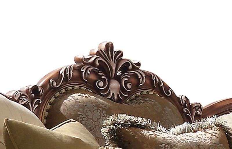 Latisha Tan, Pattern Fabric & Antique Oak Loveseat W/6 Pillows(Same Lv01577)