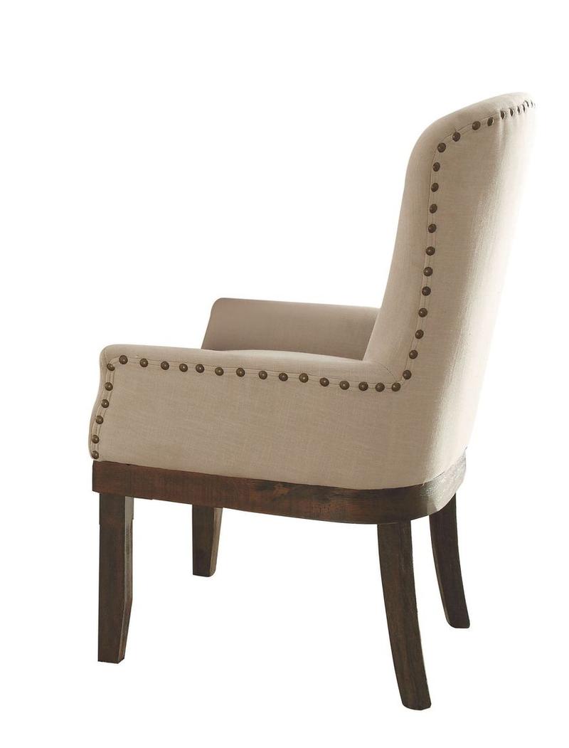 Landon Beige Linen & Salvage Brown Arm Chair