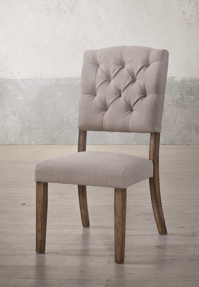 Bernard Linen & Weathered Oak Side Chair (Set-2)