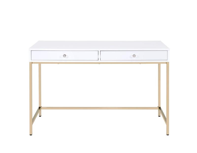 Ottey White High Gloss & Gold Writing Desk