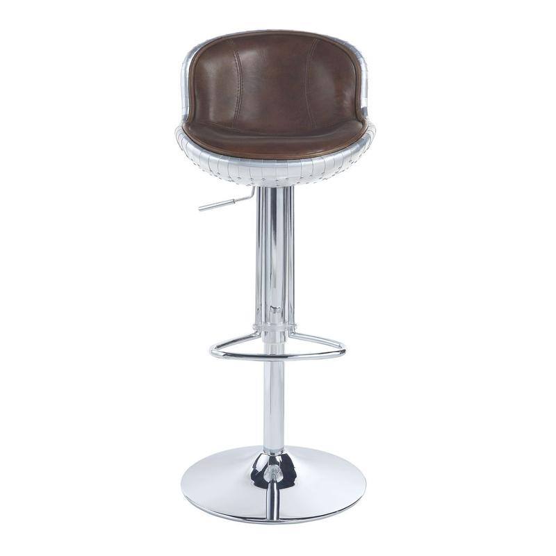 Brancaster Vintage Brown Top Grain Leather & Aluminum Adjustable Stool W/Swivel