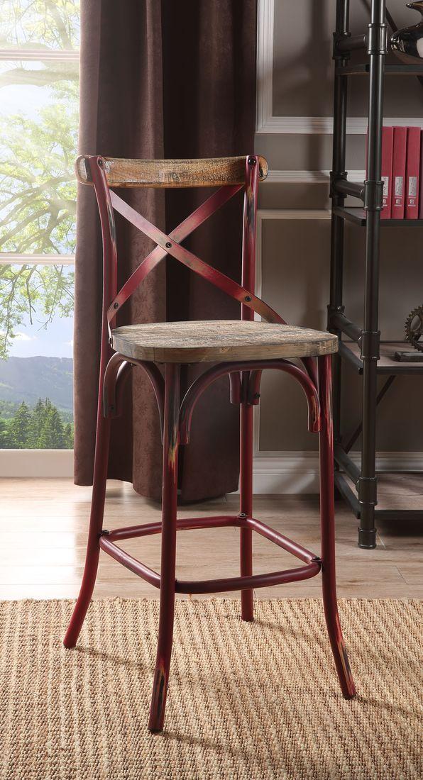 Zaire Antique Red & Antique Oak Bar Chair