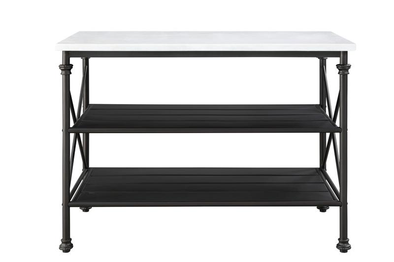 Brahm White Nature Marble Top & Gray Finish Kitchen Island