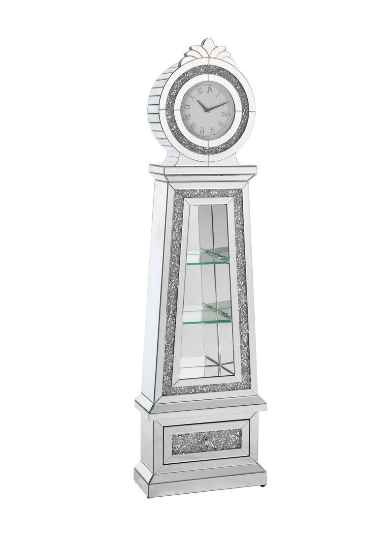 Noralie Mirrored & Faux Diamonds Grandfather Clock W/Led