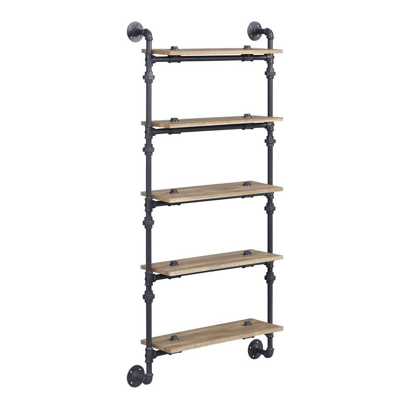 Brantley Oak & Sandy Black Finish Wall Rack W/5 Shelves