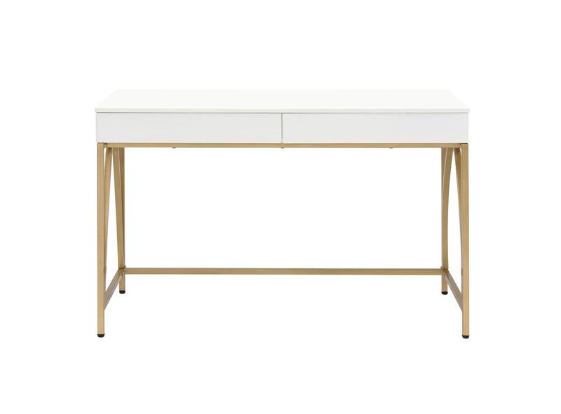 Lightmane White High Gloss & Gold Finish Vanity Desk(Same 92660)