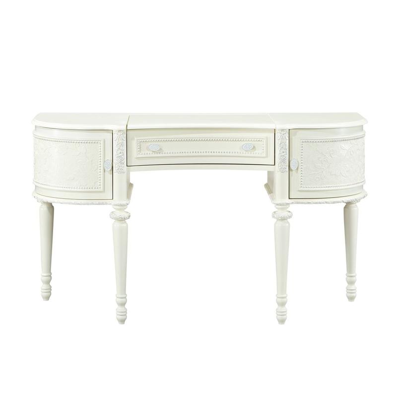 Dorothy Ivory Finish Vanity Desk & Mirror