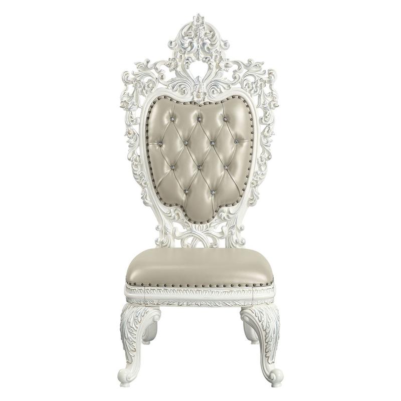 Vanaheim Beige Synthetic Leather & Antique White Finish Side Chair (Set-2)