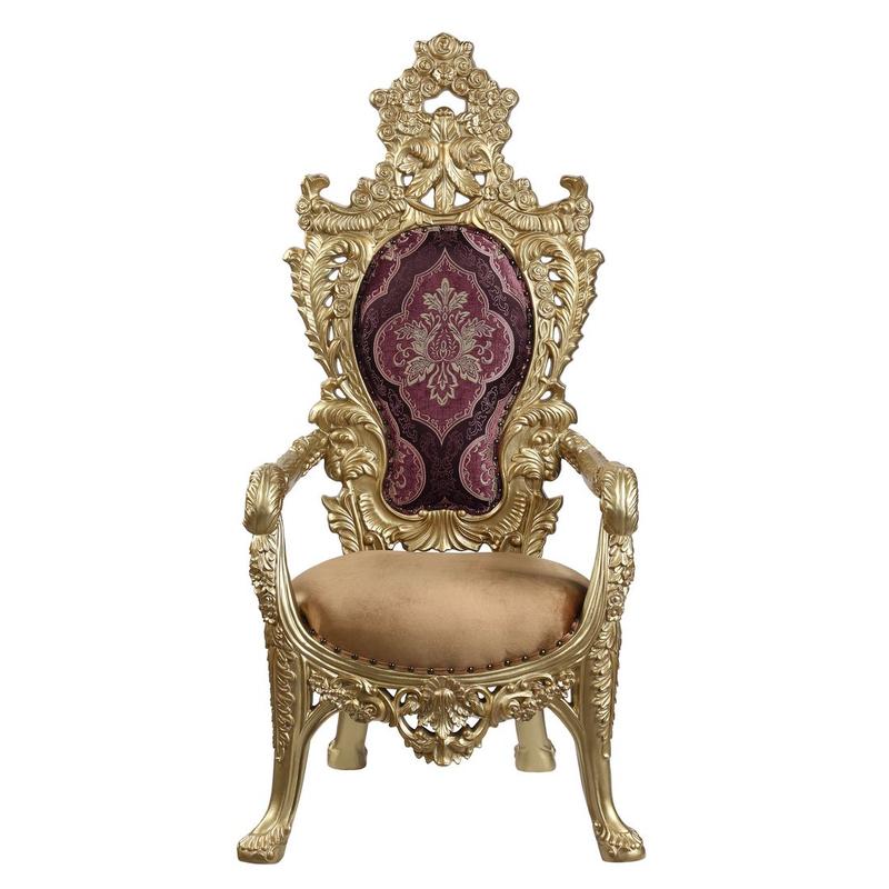 Bernadette Pattern Fabric & Gold Finish Arm Chair (Set-2)