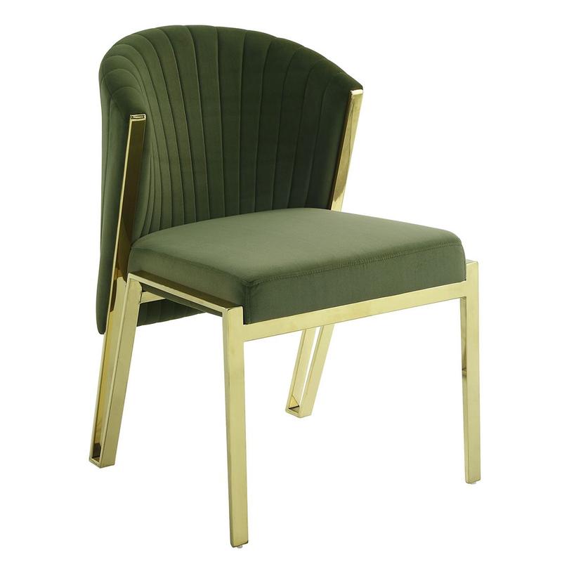 Fallon Green Velvet & Mirrored Gold Finish Side Chair (Set-2)