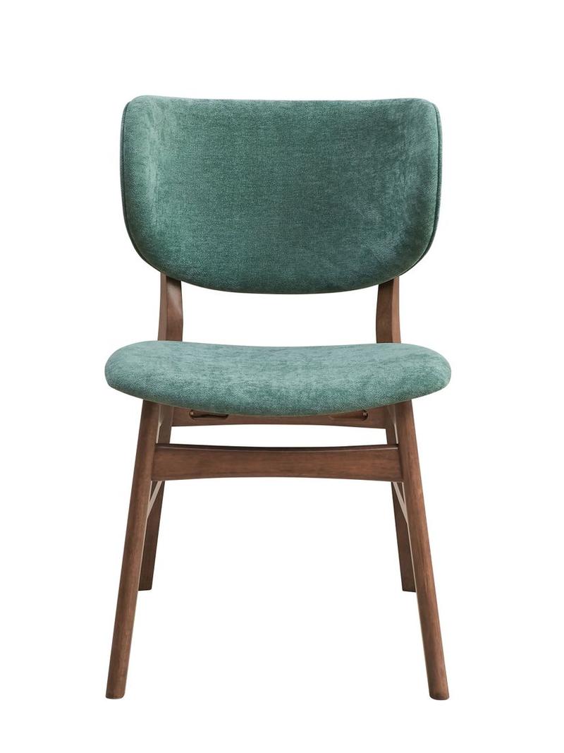 Bevis Green Fabric & Walnut Finish Side Chair (Set-2)