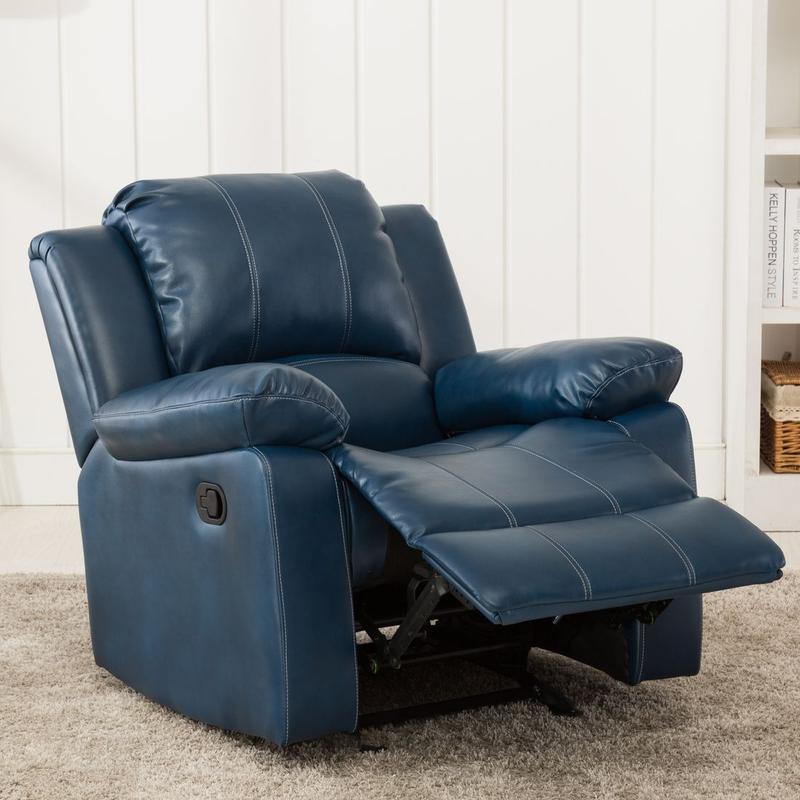 Clifton Navy Blue Leather Gel Glider Rocker Recliner