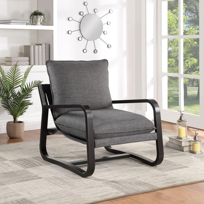 Barcelona Sling Chair Upholstered in Charcoal Fabric with Metal Frame