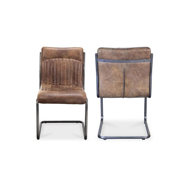 ANSEL DINING CHAIR GRAZED BROWN LEATHER-SET OF TWO