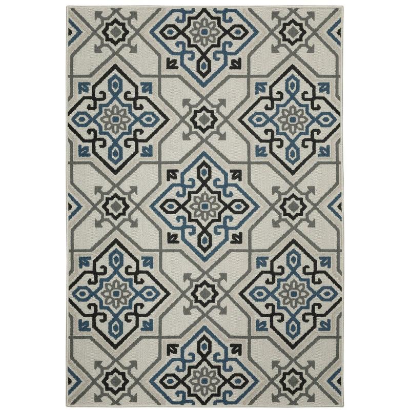 Torrey 004Y1 Light Grey/ Blue Indoor/Outdoor Area Rug - 1'10" x 3'9"
