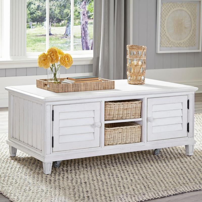 Cane Bay Cocktail Table with Rattan Baskets/Casters