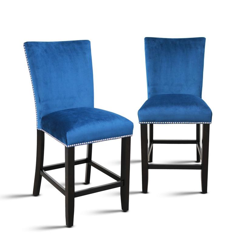 Camila Blue Velvet Counter Chair - Set Of 2