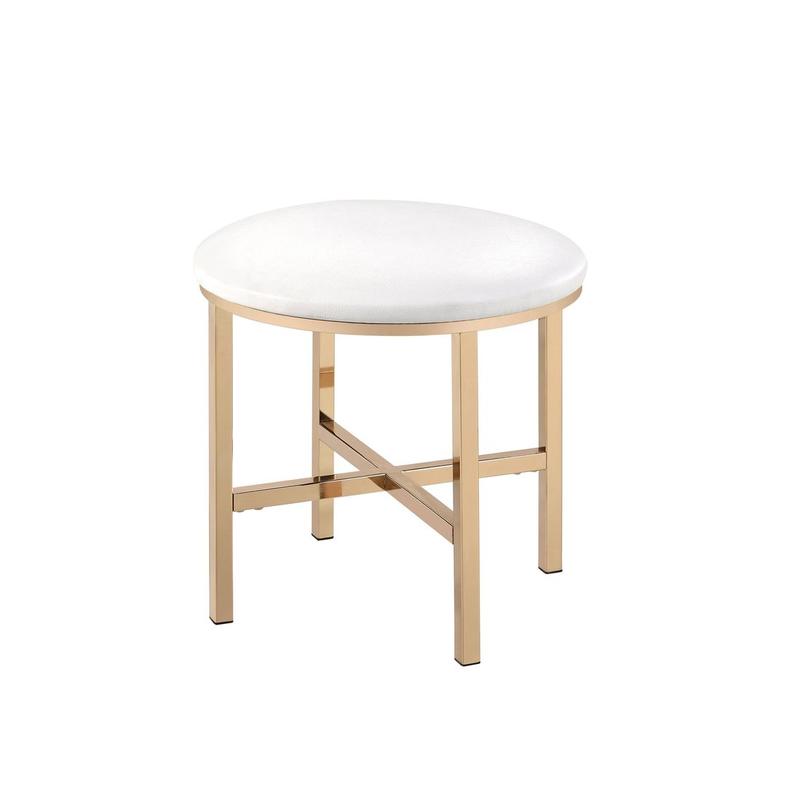 Midriaks Synthetic Leather, White & Gold Finish Mirror & Stool