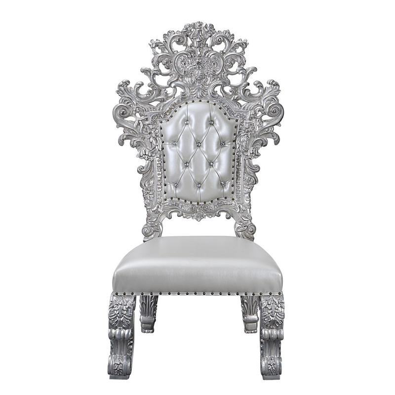 Valkyrie Synthetic Leather, Antique Platinum Finish Side Chair (Set-2)