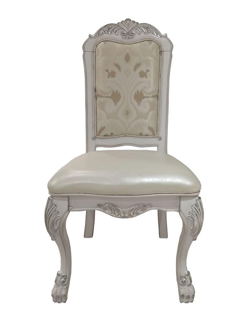 Dresden Fabric, Synthetic Leather & Bone White Finish Side Chair (Set-2)