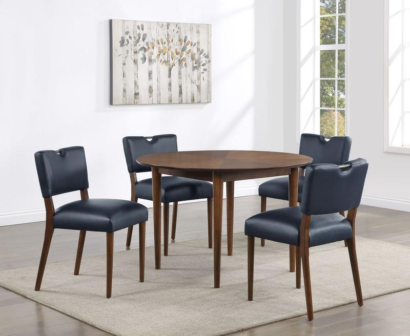 Bonito Midnight Blue Faux Leather 5-Piece Dining Set in Walnut Finish