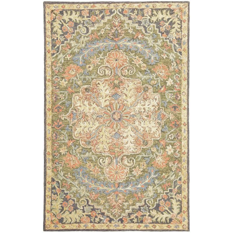 Alfresco 28401 Green/ Blue Hand-crafted Wool Area Rug - 3'6" x 5'6"