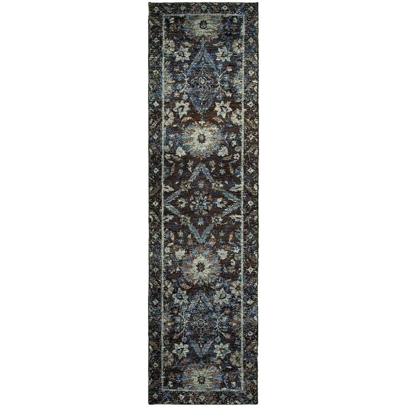 Andorra 7124A Navy/ Blue Indoor Area Rug - 2'3" x 8'
