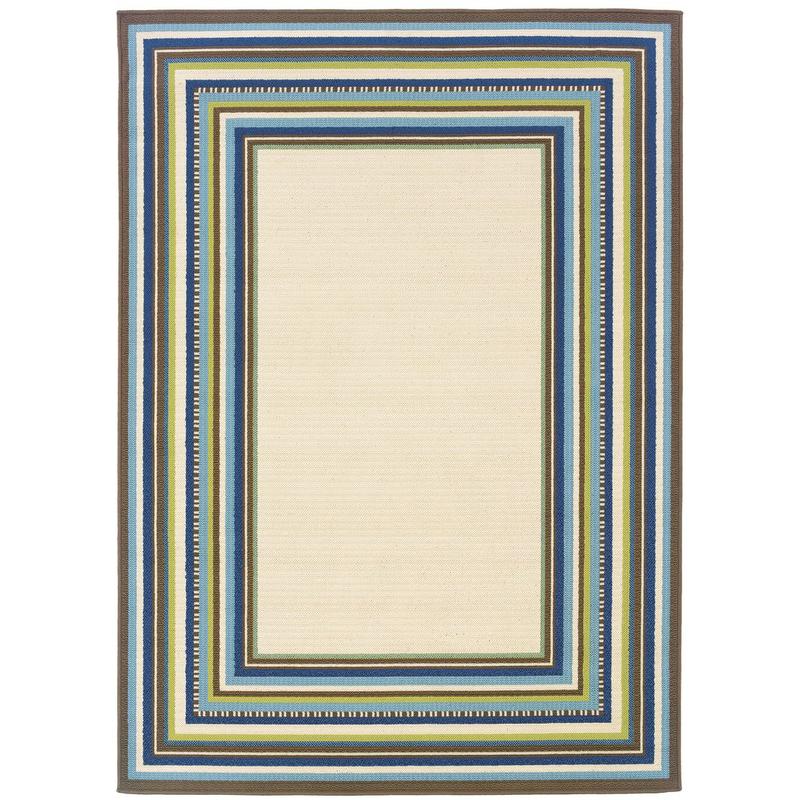 Caspian 1003X Ivory/ Blue Indoor/Outdoor Area Rug - 6'7" x 9'6"