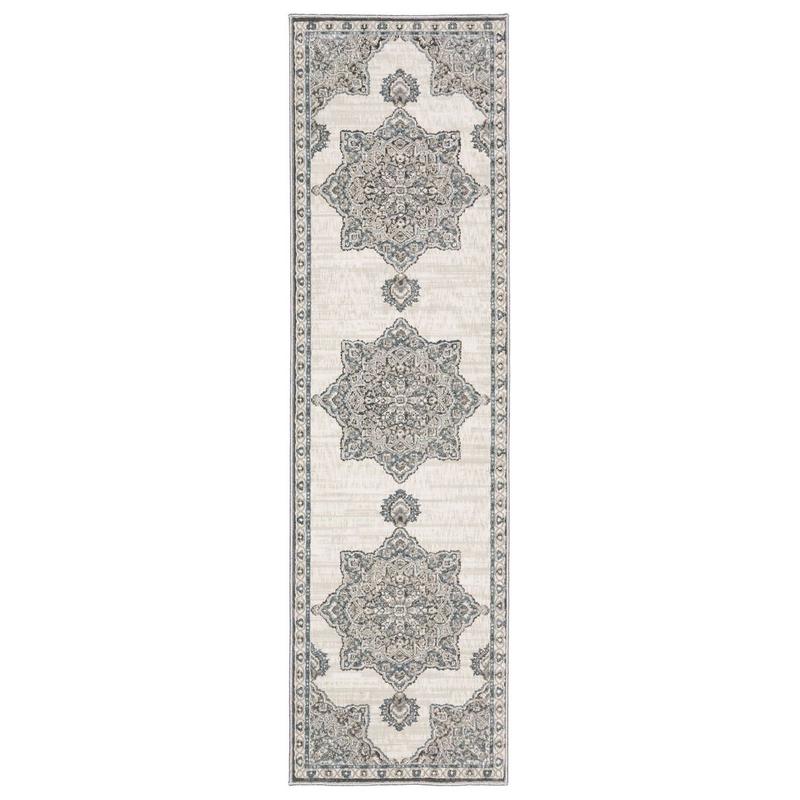 Ellington ELL01 Ivory/ Blue Indoor Area Rug - 2'3" x 7'6"
