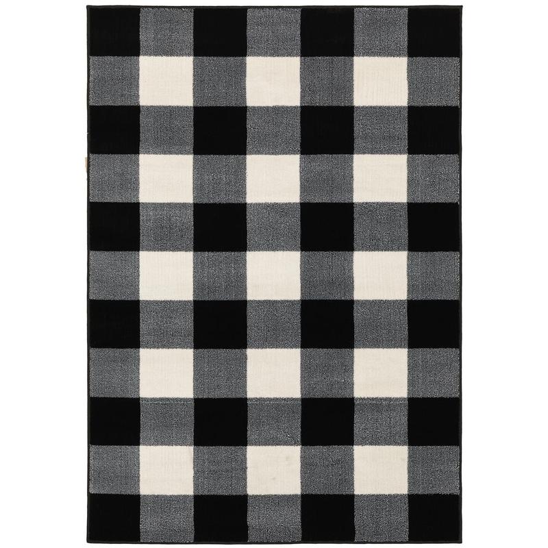 Georgia 678D0 Black/ Ivory Indoor Area Rug - 5'3" x 7'3"
