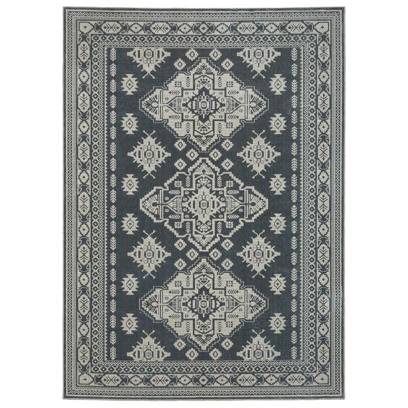 Intrigue INT05 Blue/ Grey Indoor Area Rug - 3'10" x 5'5"