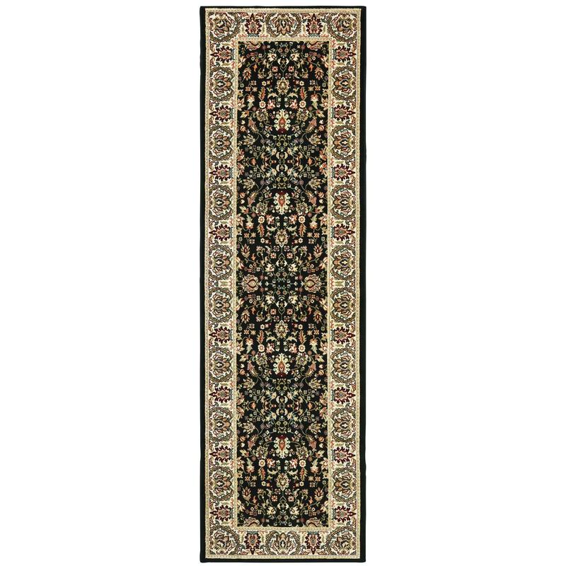 Kashan 108B1 Black/ Ivory Indoor Area Rug - 2'3" x 7'6"