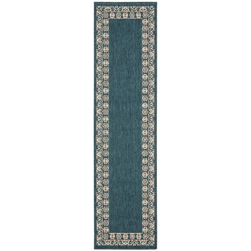 Latitude 1503B Teal/ Grey Indoor/Outdoor Area Rug - 1'10" x 7'6"