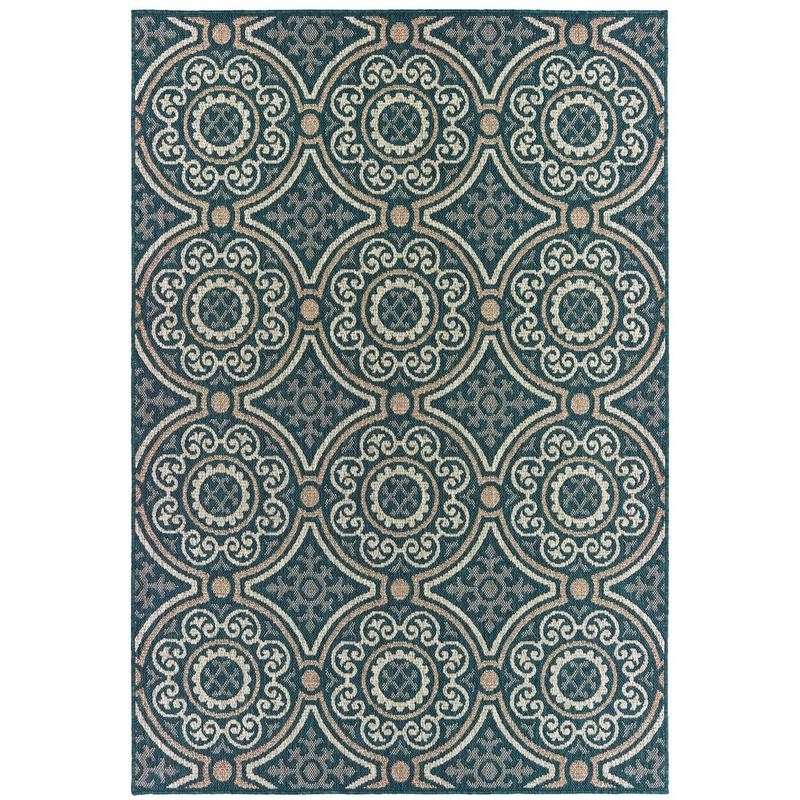 Latitude 609B3 Teal/ Grey Indoor/Outdoor Area Rug - 3'3" x 5'