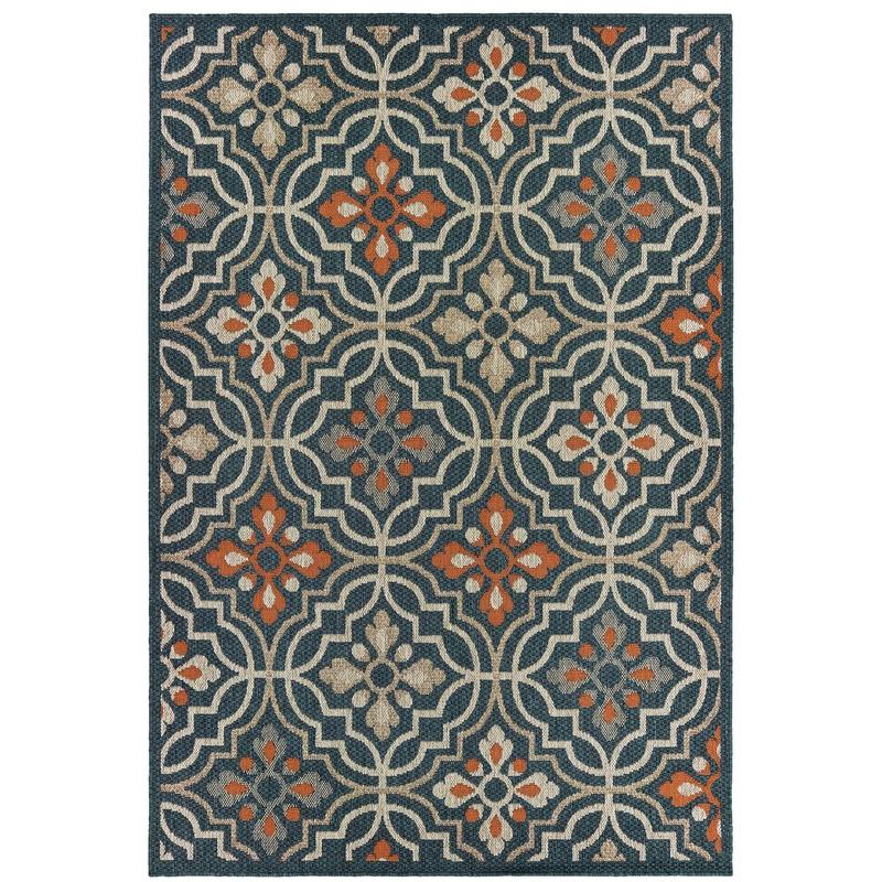 Latitude 709B3 Teal/ Orange Indoor/Outdoor Area Rug