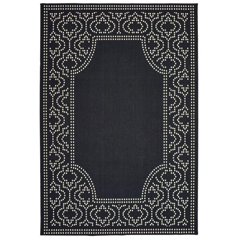 Marina 1247K Black/ Ivory Indoor/Outdoor Area Rug - 1'9" x 3'9"