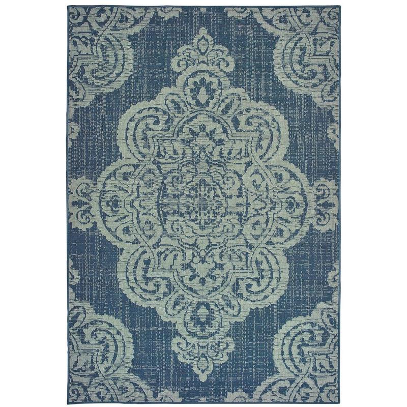 Marina 5929B Navy/ Grey Indoor/Outdoor Area Rug - 1'9" x 3'9"