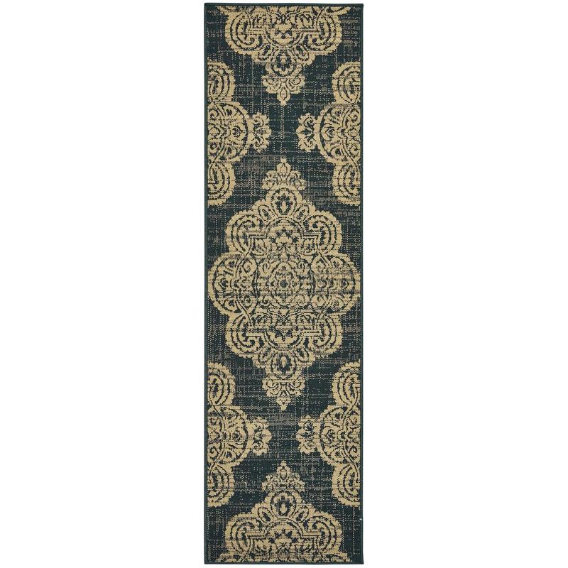 Marina 5929K Black/ Tan Indoor/Outdoor Area Rug - 2'3" x 7'6"