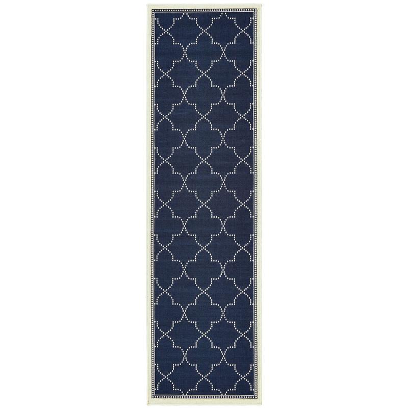 Marina 6025P Navy/ Ivory Indoor/Outdoor Area Rug - 2'3" x 7'6"