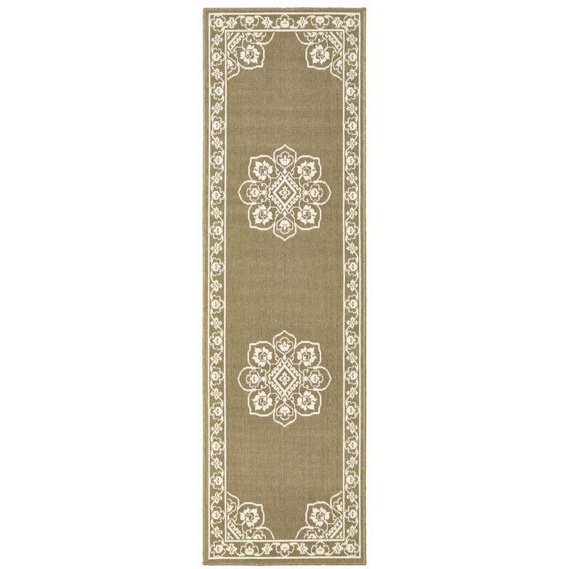 Marina 7764J Tan/ Ivory Indoor/Outdoor Area Rug - 2'3" x 7'6"